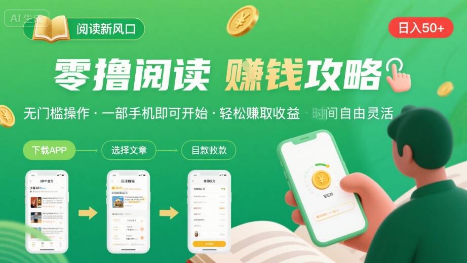 零撸阅读新风口，无门槛轻松挣，一部手机，日入 50-3张【揭秘】-吾爱网创