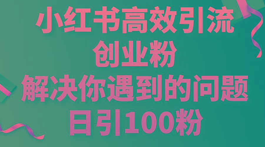 小红书高效引流创业粉，解决你遇到的问题，日引100粉-吾爱网创