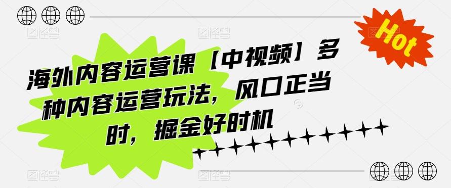 海外内容运营课【中视频】多种内容运营玩法，风口正当时，掘金好时机-吾爱网创