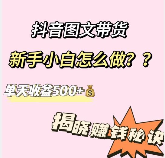 抖音图文带货,新手小白怎么做?单天收益500+【揭秘赚钱秘诀】