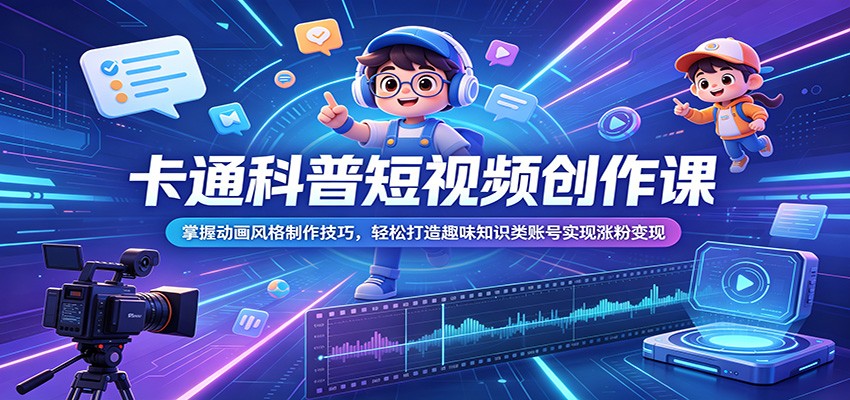 卡通科普短视频创作课:掌握动画风格制作技巧,轻松打造趣味知识类账号实现涨粉变现-吾爱网创