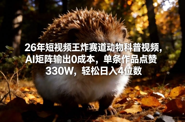 26年短视频王炸赛道动物科普视频，AI矩阵输出0成本，单条作品点赞330W，轻松日入4位数-吾爱网创