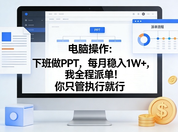 电脑操作：下班做PPT，每月稳入1W+，我全程派单！你只管执行就行【揭秘】-吾爱网创