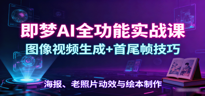 即梦AI全功能实战课：图像视频生成+首尾帧技巧，海报、老照片动效与绘本制作-吾爱网创