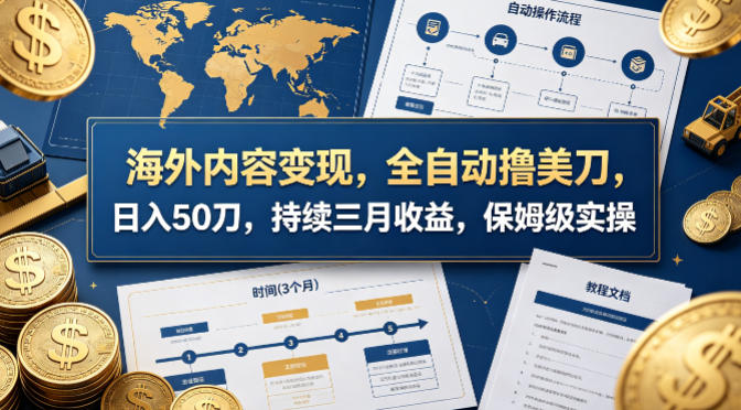 海外内容变现，全自动撸美刀，日入50刀，持续三月收益，保姆级实操【揭秘】-吾爱网创