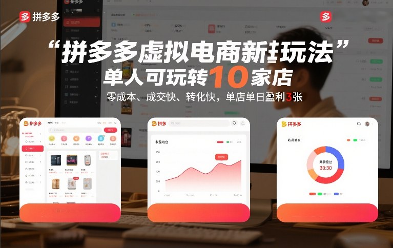 拼多多虚拟电商新玩法，单人可玩转10家店，零成本、成交快、转化快，单店单日盈利3张【揭秘】-吾爱网创