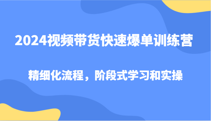 2024视频带货快速爆单训练营,精细化流程,阶段式学习和实操-吾爱网创