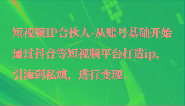 短视频IP合伙人-从账号基础开始通过抖音等短视频平台打造ip，引流到私域，进行变现。-吾爱网创