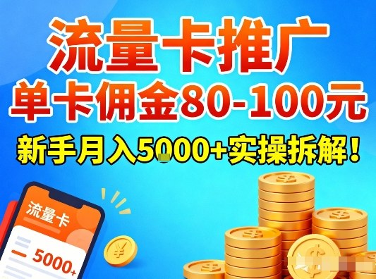 流量卡推广，单卡佣金80-100，新手月入5k+实操拆解！-吾爱网创