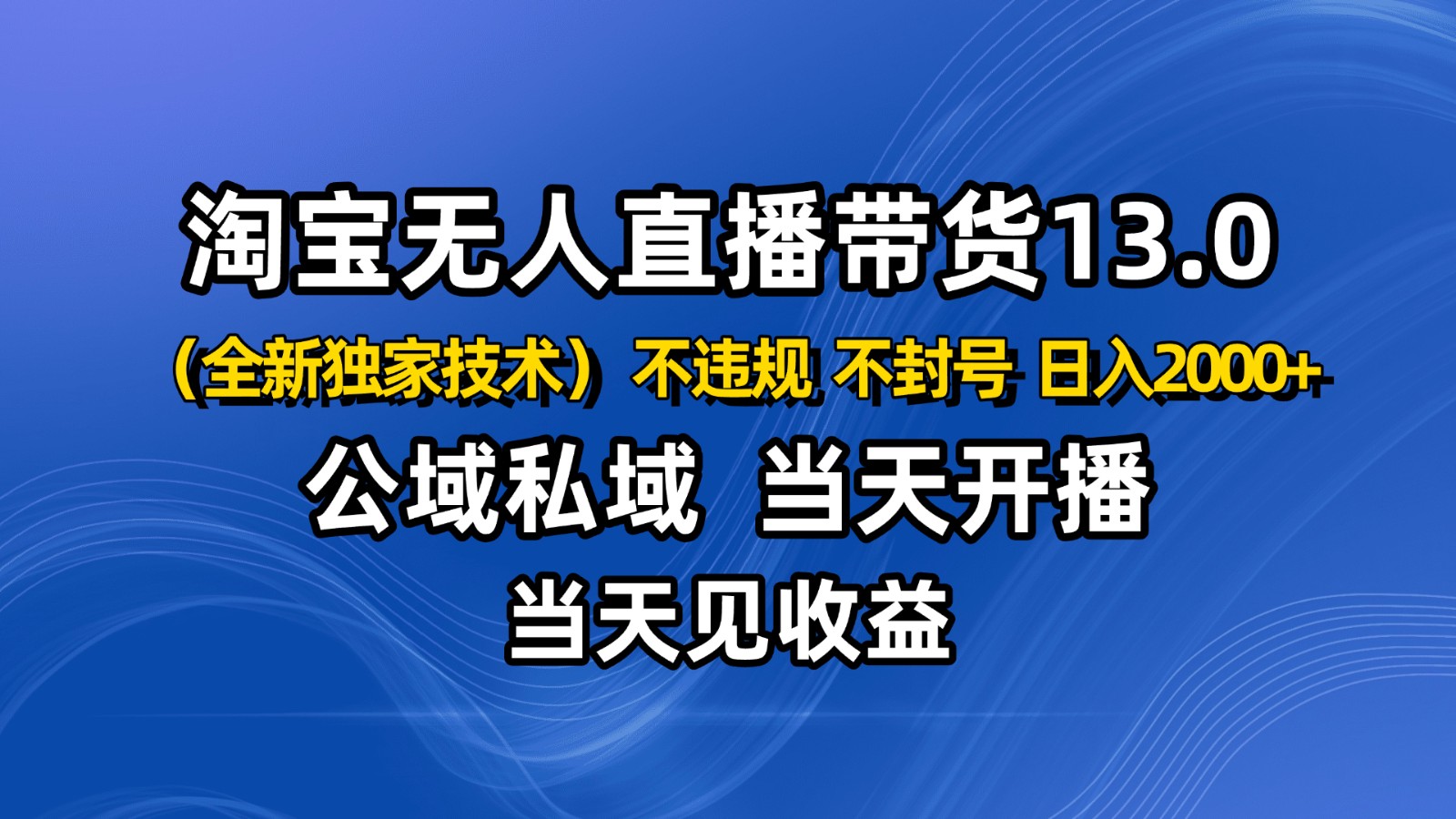 淘宝无人直播13.0，公域私域技术，不封号，不违规 布局下半年旺季赛道，日入2000+-吾爱网创