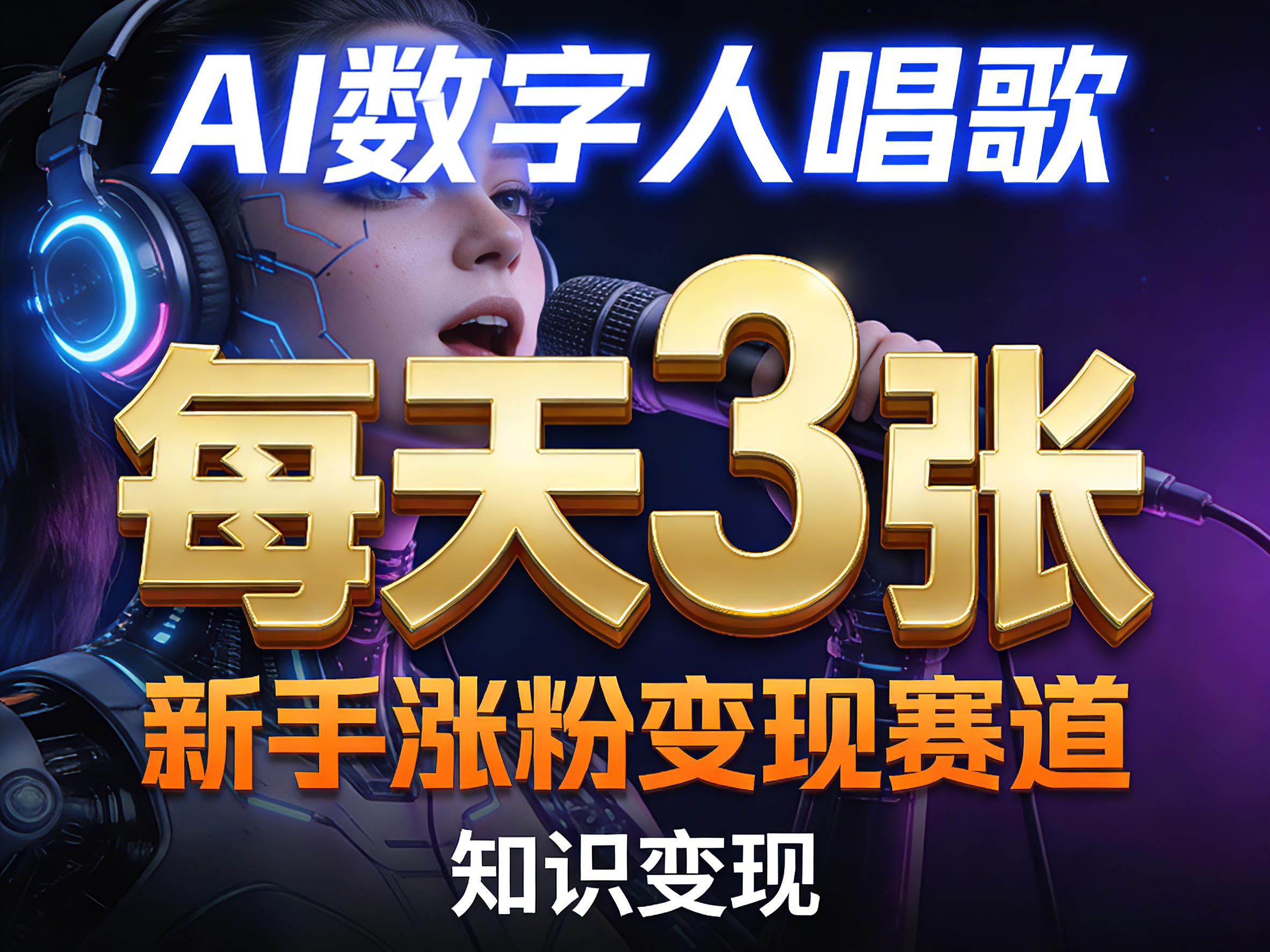 AI数字人唱歌，新手涨粉变现赛道，每天3张和知识付费，副业必备-吾爱网创