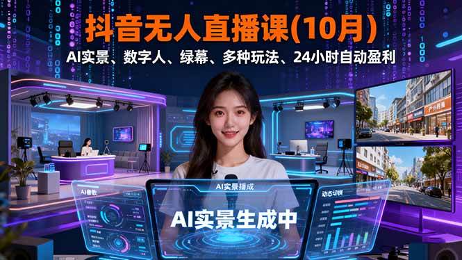 （16355期）抖音无人直播课(10月)，AI实景、数字人、绿幕、多种玩法、24小时自动盈利-吾爱网创
