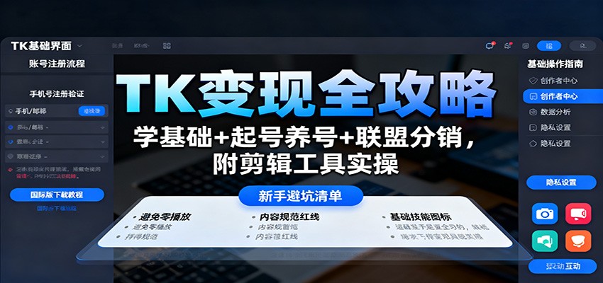 TK变现全攻略：学基础+起号养号+联盟分销，附剪辑工具实操-吾爱网创