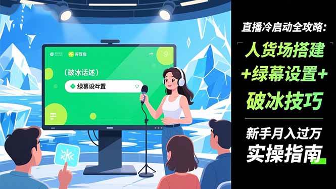 （16605期）直播冷启动全攻略:人货场搭建+绿幕设置+破冰技巧，新手月入过万实操指南-吾爱网创
