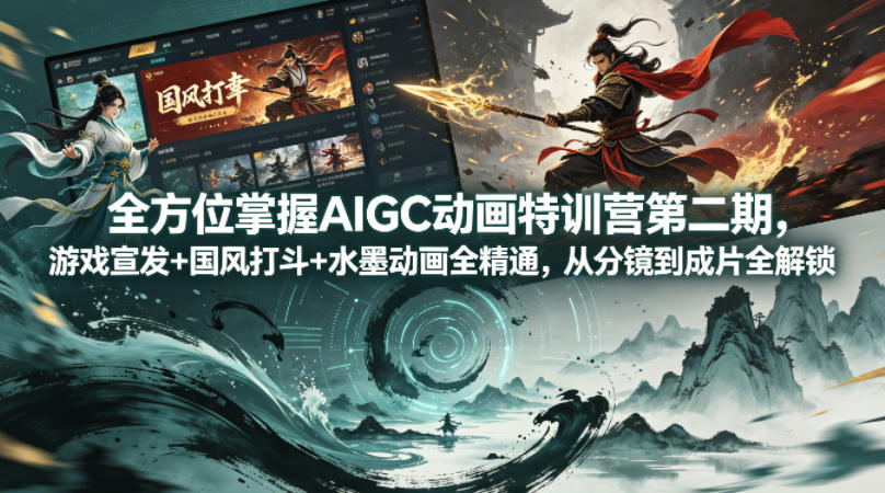 全方位掌握AIGC动画特训营第二期，游戏宣发+国风打斗+水墨动画全精通，从分镜到成片全解锁-吾爱网创