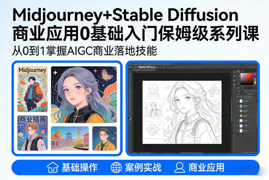 AIGC商业应用Midjourney+Stable Diffusion教程，0基础入门保姆级系列课-吾爱网创