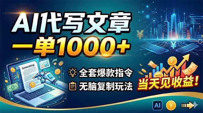 (18575期)AI代写文章,一单1000+,全套爆款指令+无脑复制玩法,当天见收益!-吾爱网创