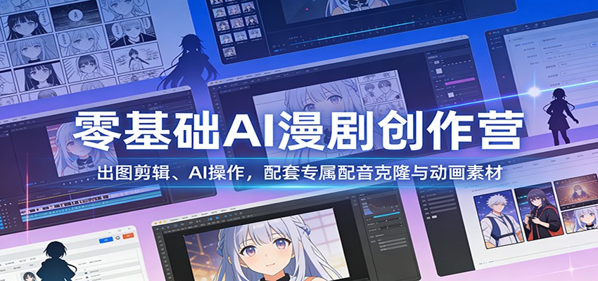 零基础AI漫剧创作营：出图剪辑、AI操作，配套专属配音克隆与动画素材-吾爱网创