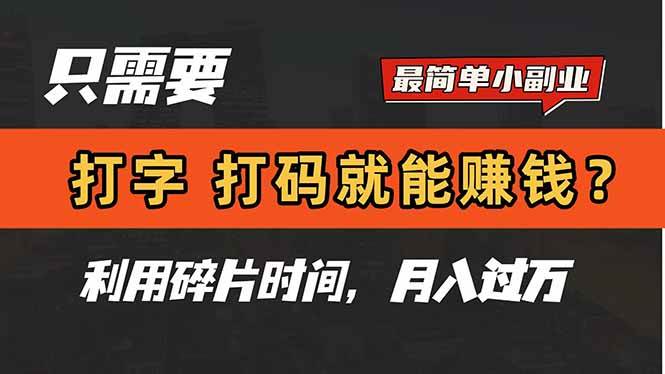 (14673期)只需要打字,打码,就能赚钱?简单的赚钱小副业,利用碎片时间,月入过万-吾爱网创