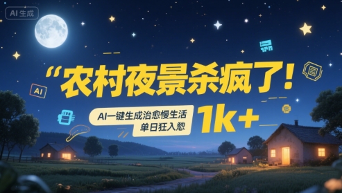 农村夜景杀疯了！AI一键生成治愈系慢生活，单日狂入1k+-吾爱网创