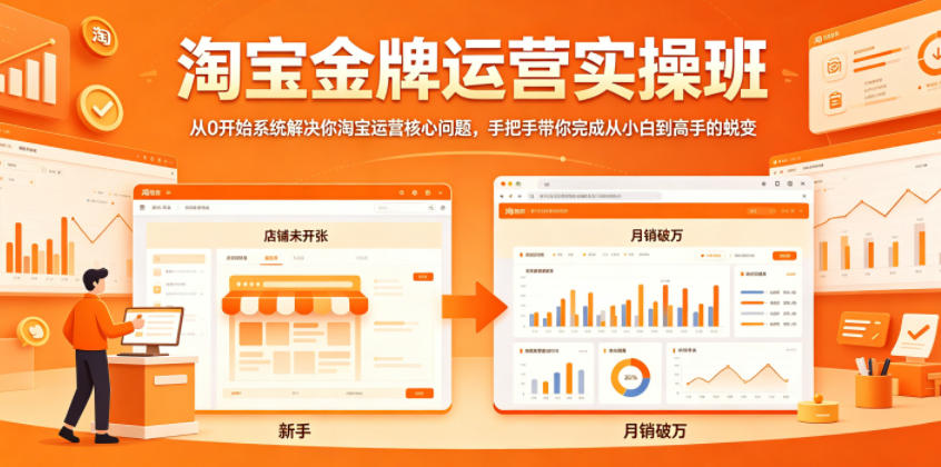淘宝金牌运营实操班，从0开始系统解决你淘宝运营核心问题，手把手带你完成从小白到高手的蜕变-吾爱网创