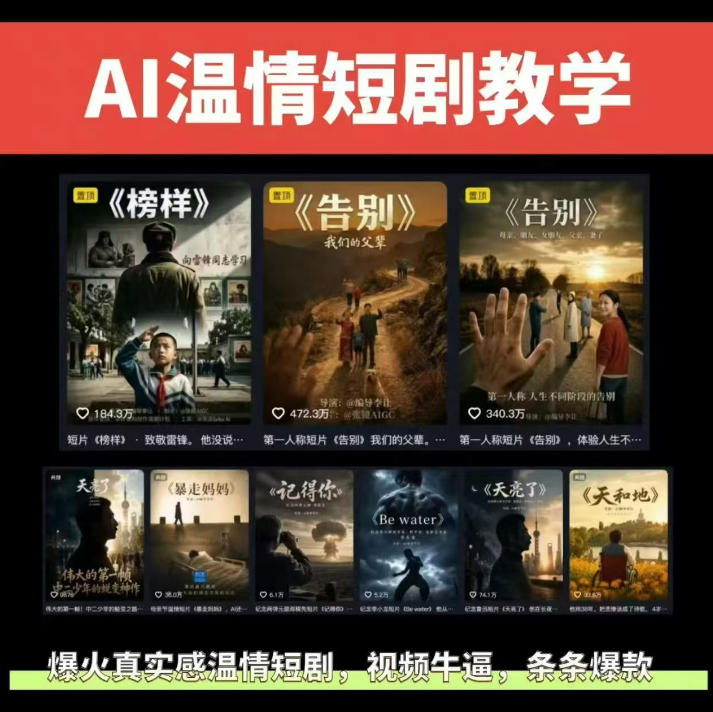 抖音58W粉丝博主的AI温情短剧玩法，条条爆款，伙伴计划+精选独家收益，商单收徒等（更新6月）-吾爱网创