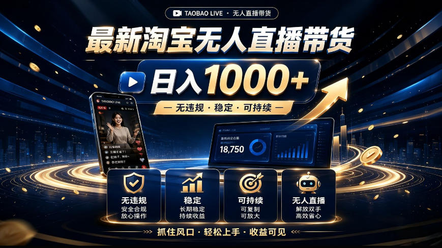 2026最新淘宝无人直播带货,日入1k+,无违规·稳定·可持续,抓住风口,轻松上手,收益可见【揭秘】-吾爱网创