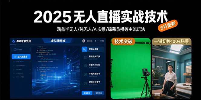 （15621期）2025无人直播实战技术-8月，涵盖半无人/纯无人/AI实景/绿幕录播等主流玩法-吾爱网创