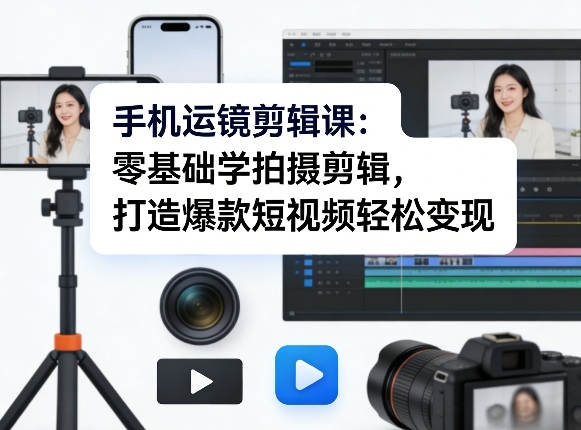 手机运镜剪辑课:零基础学拍摄剪辑,打造爆款短视频轻松变现 手机运镜剪辑课:零基础学拍摄剪辑,打造爆款短视频轻松变现