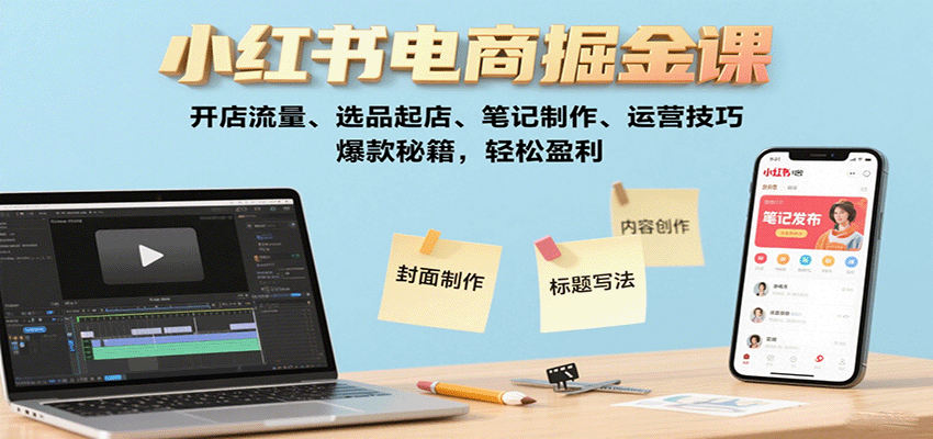 小红书电商掘金课:开店流量、选品起店、笔记制作、运营技巧,爆款秘籍,轻松盈利-吾爱网创