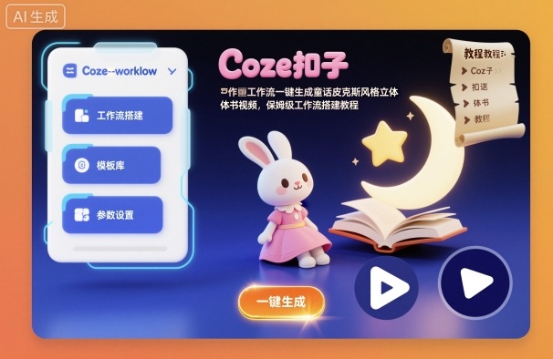 Coze扣子工作流一键生成童话皮克斯风格立体书视频，保姆级工作流搭建教程-吾爱网创