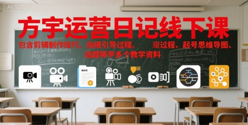 方宇运营日记线下课，包含剪辑制作技巧、拍摄引导过程、起号思维导图、选题等多个教学资料-吾爱网创