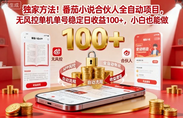 独家方法！番茄小说合伙人全自动挂G项目，无风控单机单号稳定日收益100+，小白也能做【揭秘】-吾爱网创