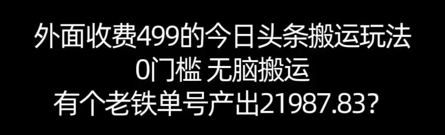 【168网创11期】单号产出21987.83？0门槛无脑搬运，外面收费499的今日头条搬运玩法！-吾爱网创