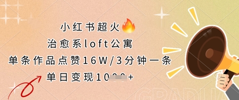 小红书超火的治愈系loft公寓，单条作品点赞16W，3分钟一条，单日变现数张-吾爱网创