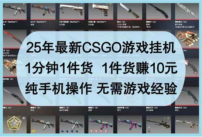 (14439期)25年最新CSGO游戏挂机,1分钟1件货,1件货赚10元 纯手机操作 无需游戏经验-吾爱网创