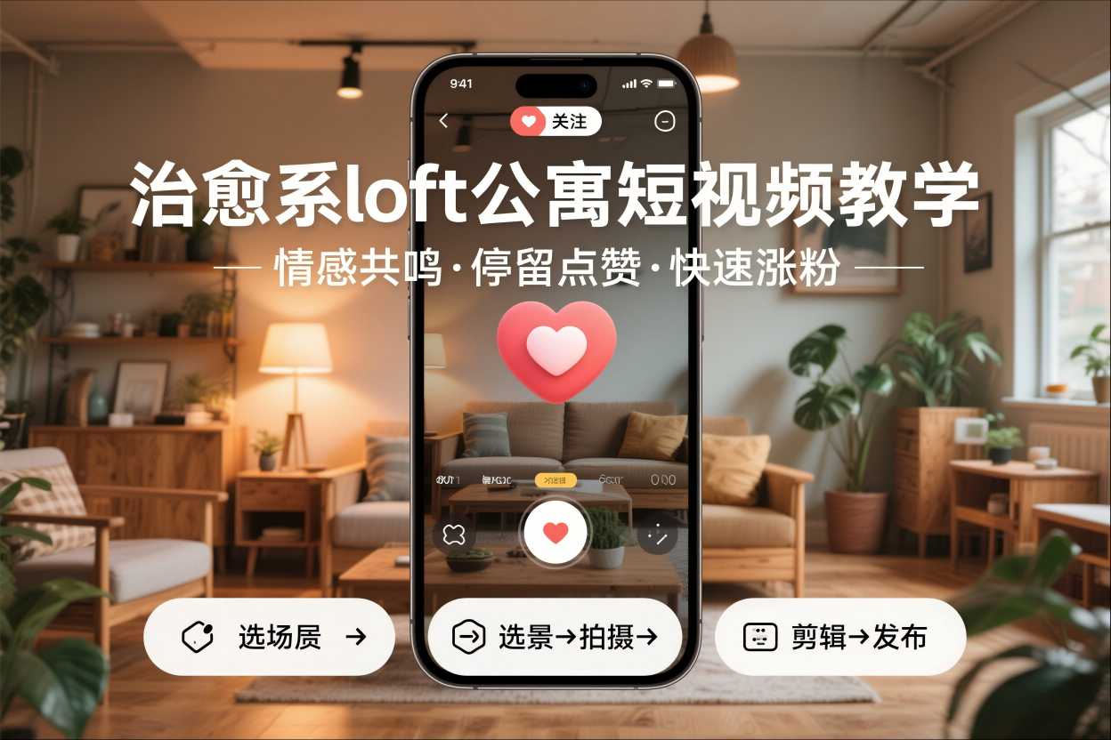 治愈系loft公寓短视频制作教学，情感共鸣引停留点赞关注，快速起号涨粉-吾爱网创