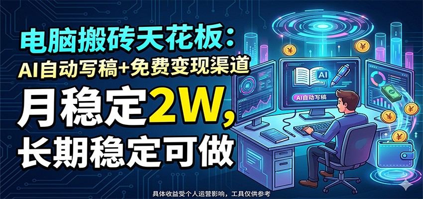 电脑搬砖天花板:AI自动写稿+免费变现渠道,月稳定2W,长期稳定可做-吾爱网创