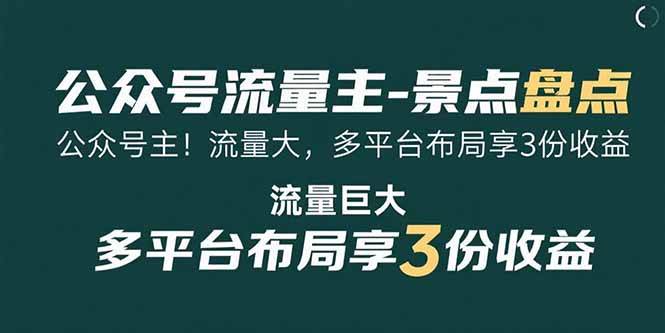 （15553期）公众号流量主-景点盘点 流量巨大 多平台布局享3份收益-吾爱网创