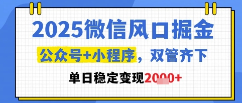 2025微信风口掘金，公众号+小程序双管齐下，单日稳定变现1k+【揭秘】-吾爱网创