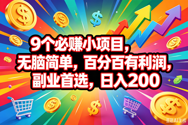 (18623期)9个必赚钱的小项目,百分百会赚米,无脑简单,副业首选,日入200+-吾爱网创