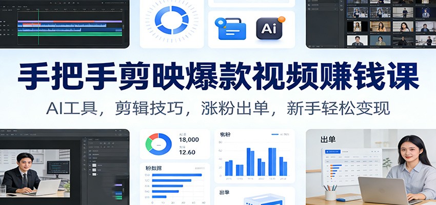 手把手剪映爆款视频赚钱课：AI工具，剪辑技巧，涨粉出单，新手轻松变现-吾爱网创