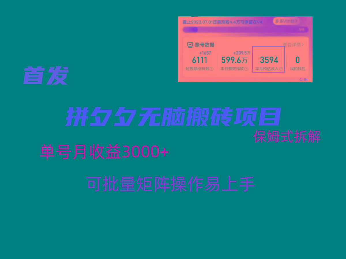 拼夕夕无脑搬砖,单号稳定收益3000+,保姆式拆解-吾爱网创