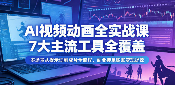 AI视频动画全实战课,7大主流工具全覆盖,多场景从提示词到成片全流程,副业接单账号变现提效-吾爱网创
