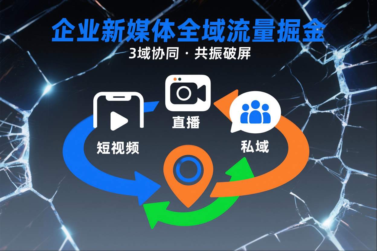 短视频全域商业模式，企业新媒体全域流量掘金，3域协同，共振破屏，短视频-直播-私域-地域-吾爱网创