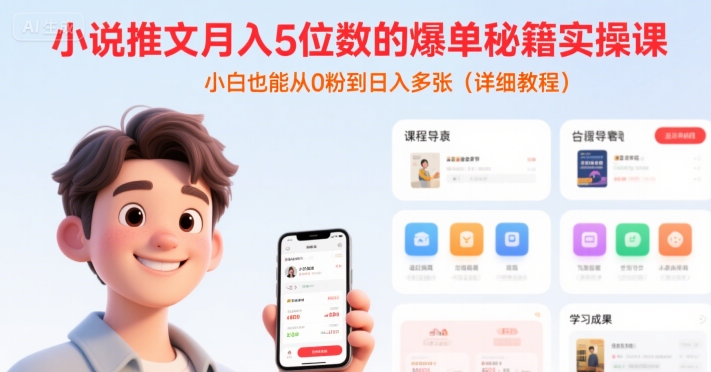 小说推文月入5位数的爆单秘籍实操课，，小白也能从0粉到日入多张(详细教程)-吾爱网创