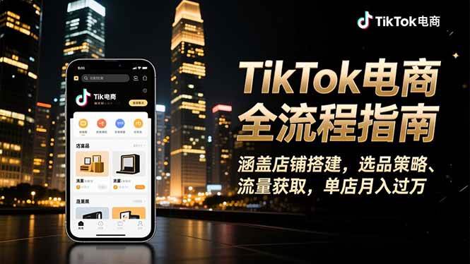 （16524期）TikTok电商全流程指南，涵盖店铺搭建、选品策略、流量获取，单店月入过万-吾爱网创
