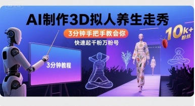 Ai制作3D拟人养生走秀，3分钟手把手教会你，快速起千粉万粉号-吾爱网创