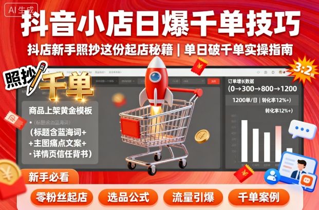 抖音小店日爆千单技巧，抖店新手照抄这份起店秘籍，单日破千单-吾爱网创