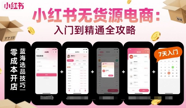 小红书无货源电商，入门到精通，开店+选品+笔记+剪辑+赛道+内容-吾爱网创